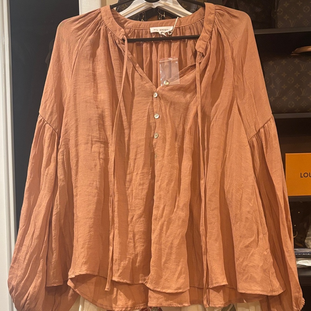 Blu Pepper Terracotta Blouse with Button Accents